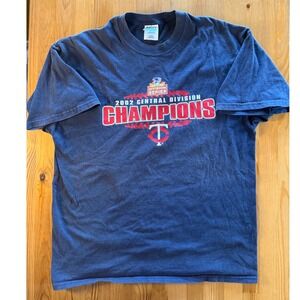 Vintage Minnesota Twins 2002 Central Division Champions Heavy T-Shirt Navy XL